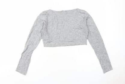 Womens UK Size UK 12 PRETTYLITTLETHING Grey Cropped Long Sleeve Top