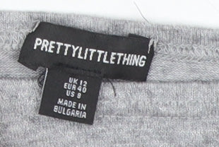 Womens UK Size UK 12 PRETTYLITTLETHING Grey Cropped Long Sleeve Top