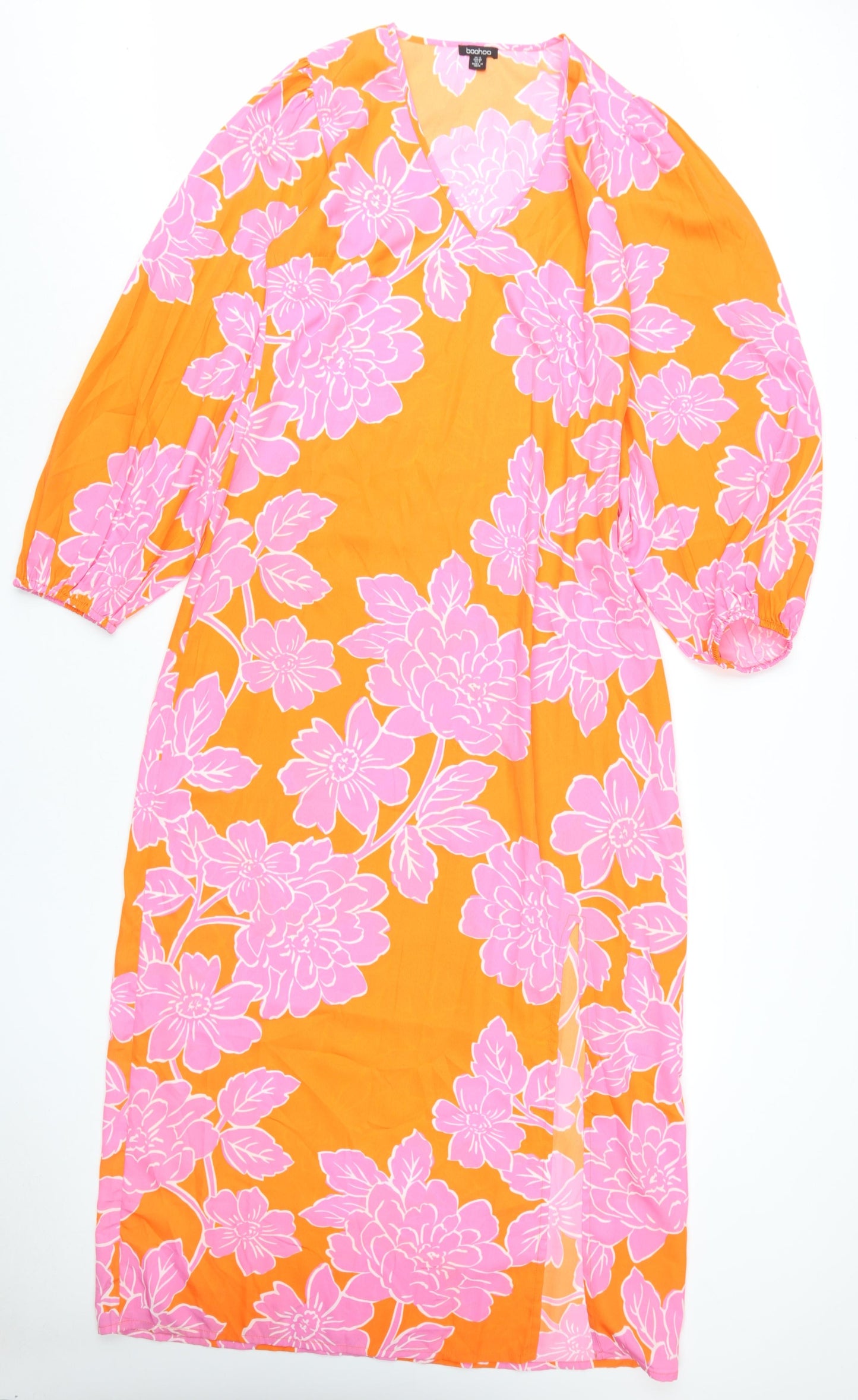boohoo Women's Orange Floral Midi Dress Size 12