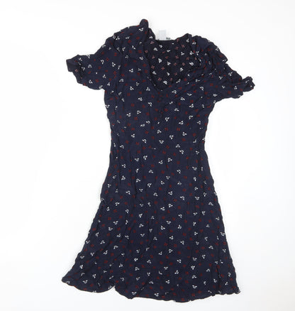 H&M Women's Blue Floral A-Line Dress, Size 8, Viscose