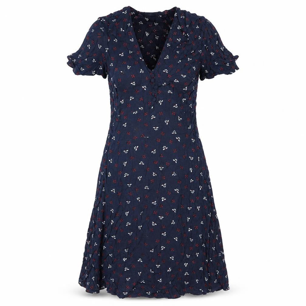 H&M Women's Blue Floral A-Line Dress, Size 8, Viscose