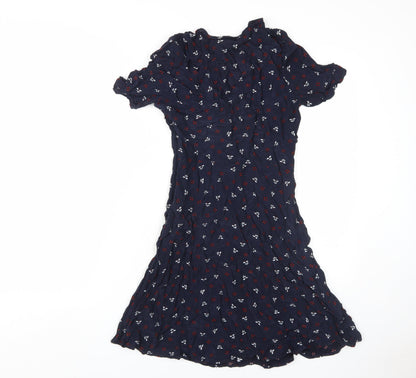 H&M Women's Blue Floral A-Line Dress, Size 8, Viscose