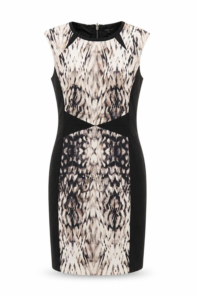 Warehouse Women's Black Beige Sheath Dress Size 14