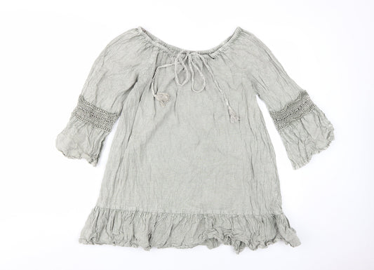 Blue Vanilla Women's Grey Off-Shoulder Tunic Blouse