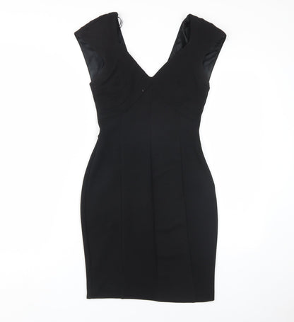 Zara Women Black XS V-Neck Pencil Dress, Party, Stretch