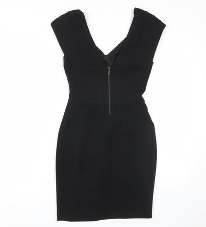 Zara Women Black XS V-Neck Pencil Dress, Party, Stretch