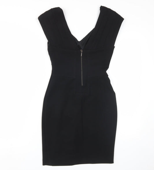 Zara Women Black XS V-Neck Pencil Dress, Party, Stretch