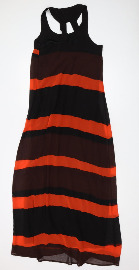 Next Women's Black & Orange Midi Slip Dress Size 8