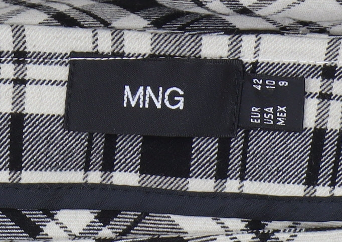 MNG Women's A-Line Plaid Skirt, Size 14, Black/Beige