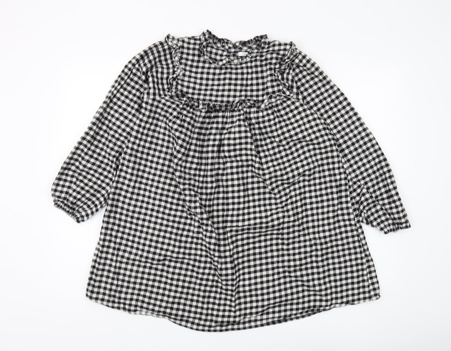 Next Girls Black Check A-Line Dress 11 Years Long Sleeve