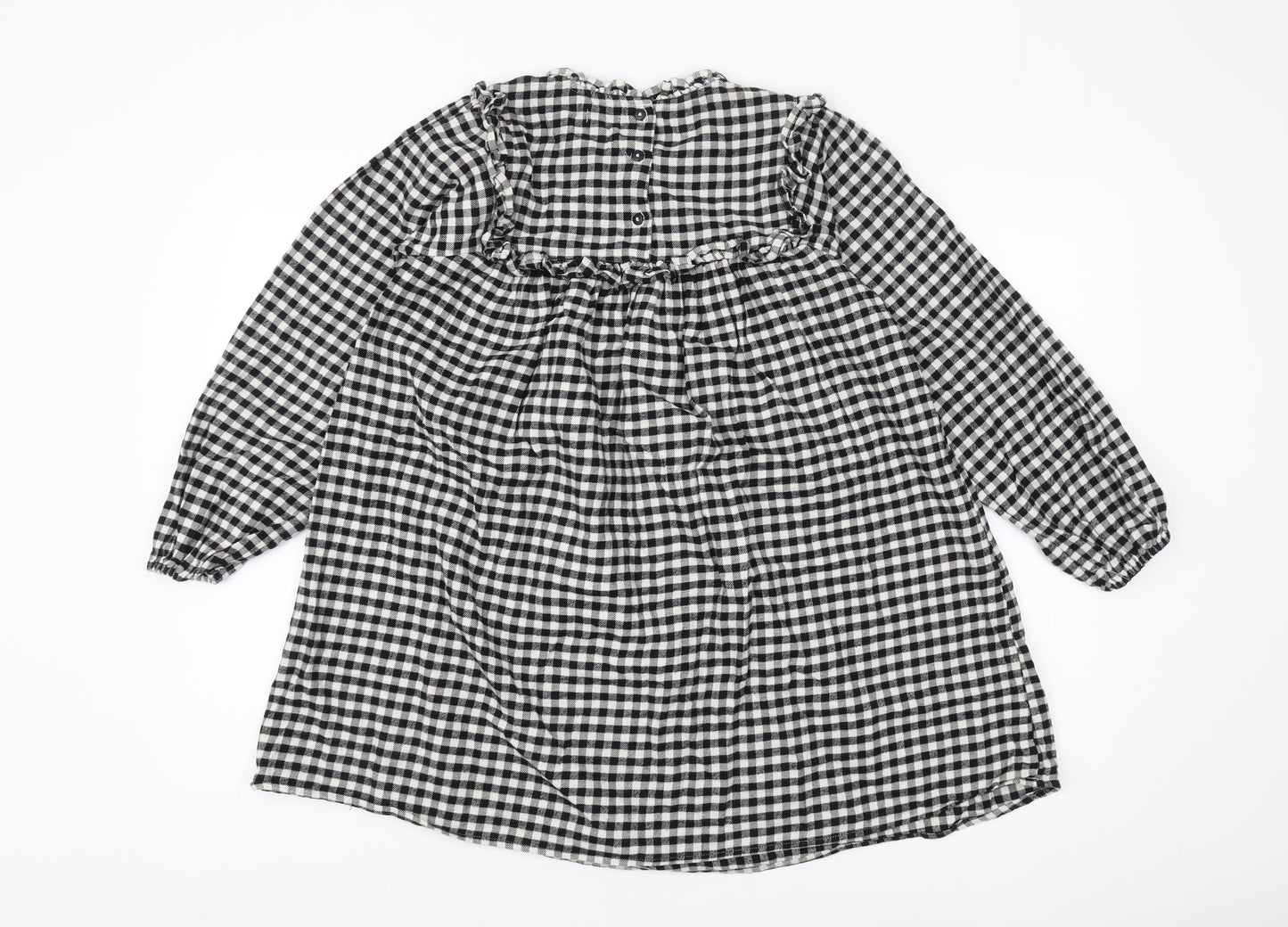Next Girls Black Check A-Line Dress 11 Years Long Sleeve