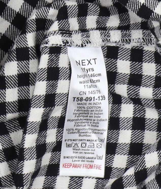 Next Girls Black Check A-Line Dress 11 Years Long Sleeve