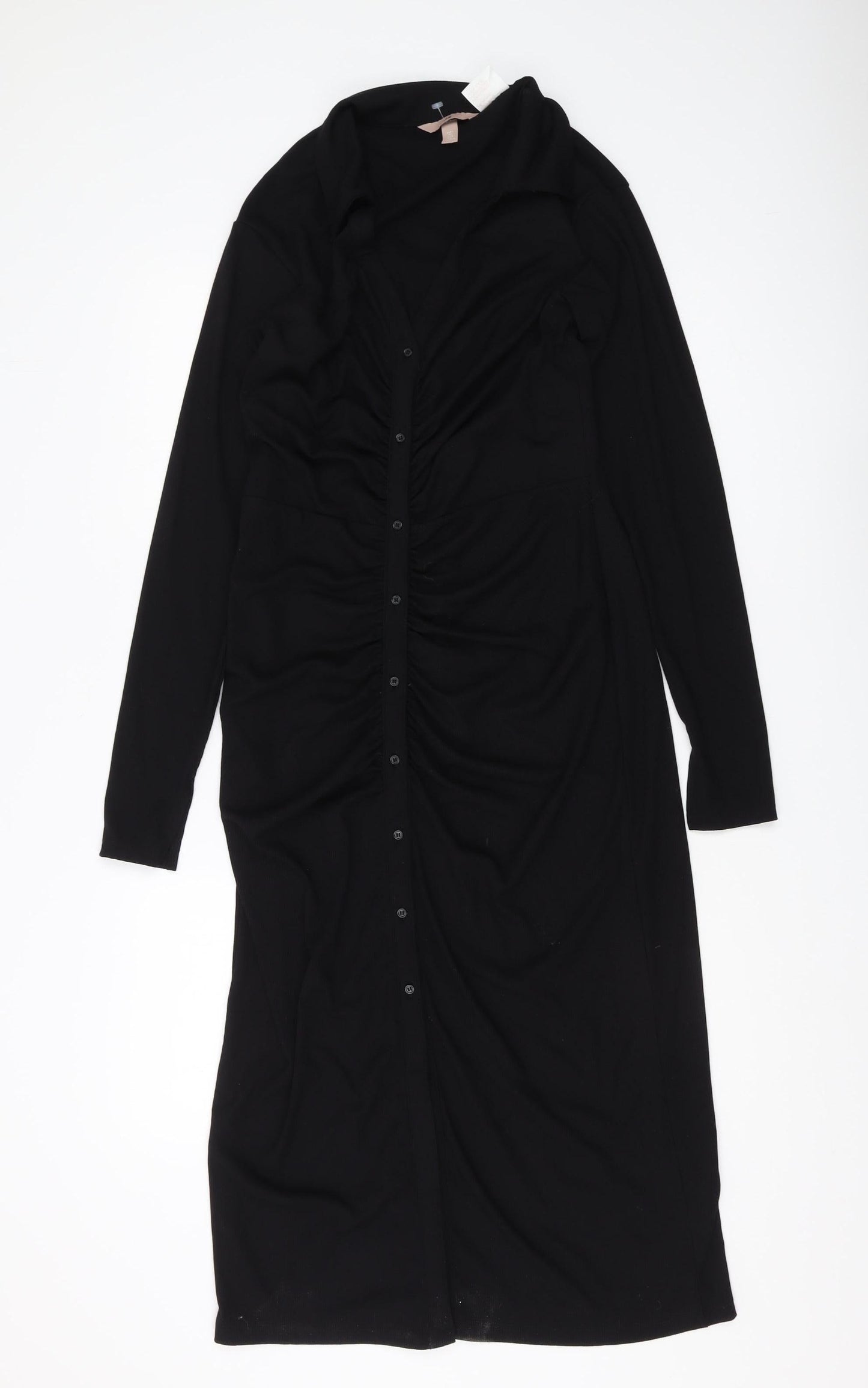 H&M Women's Black Midi Shirt Dress Size 12