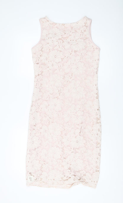 Women's Pink Floral Lace Sheath Dress - Size XS