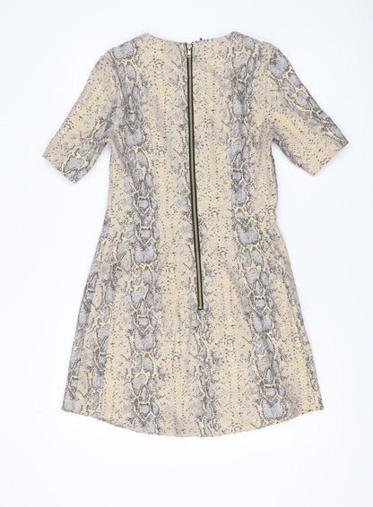 Topshop Women's Beige Animal Print Shift Dress, Size 10