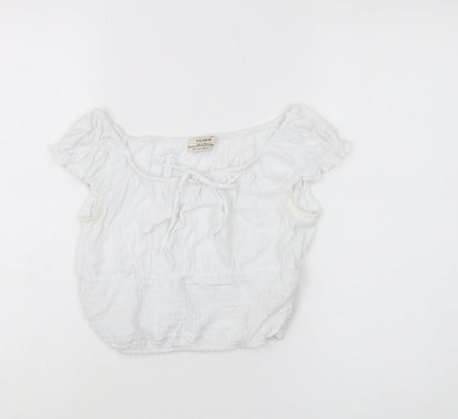 Womens UK Size S Pull&Bear White Peasant Blouse