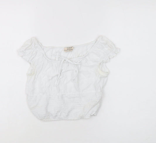 Womens UK Size S Pull&Bear White Peasant Blouse