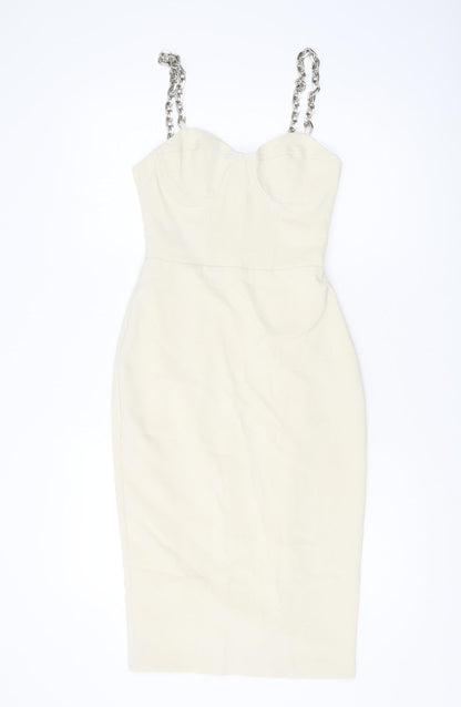 4TH RECKLESS Women's Ivory Midi Pencil Dress Size 8