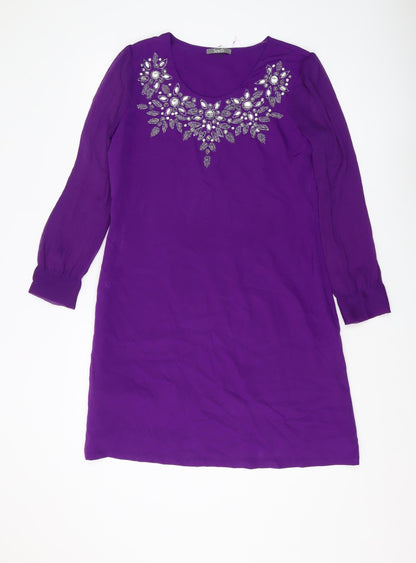 South Women's Purple Embroidered Shift Dress Size 12