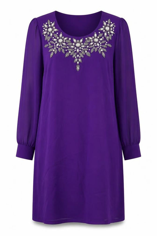 South Women's Purple Embroidered Shift Dress Size 12