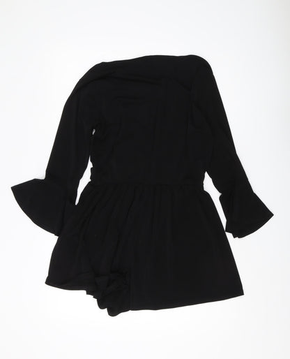 Bershka Women's Black Belted Playsuit L Casual