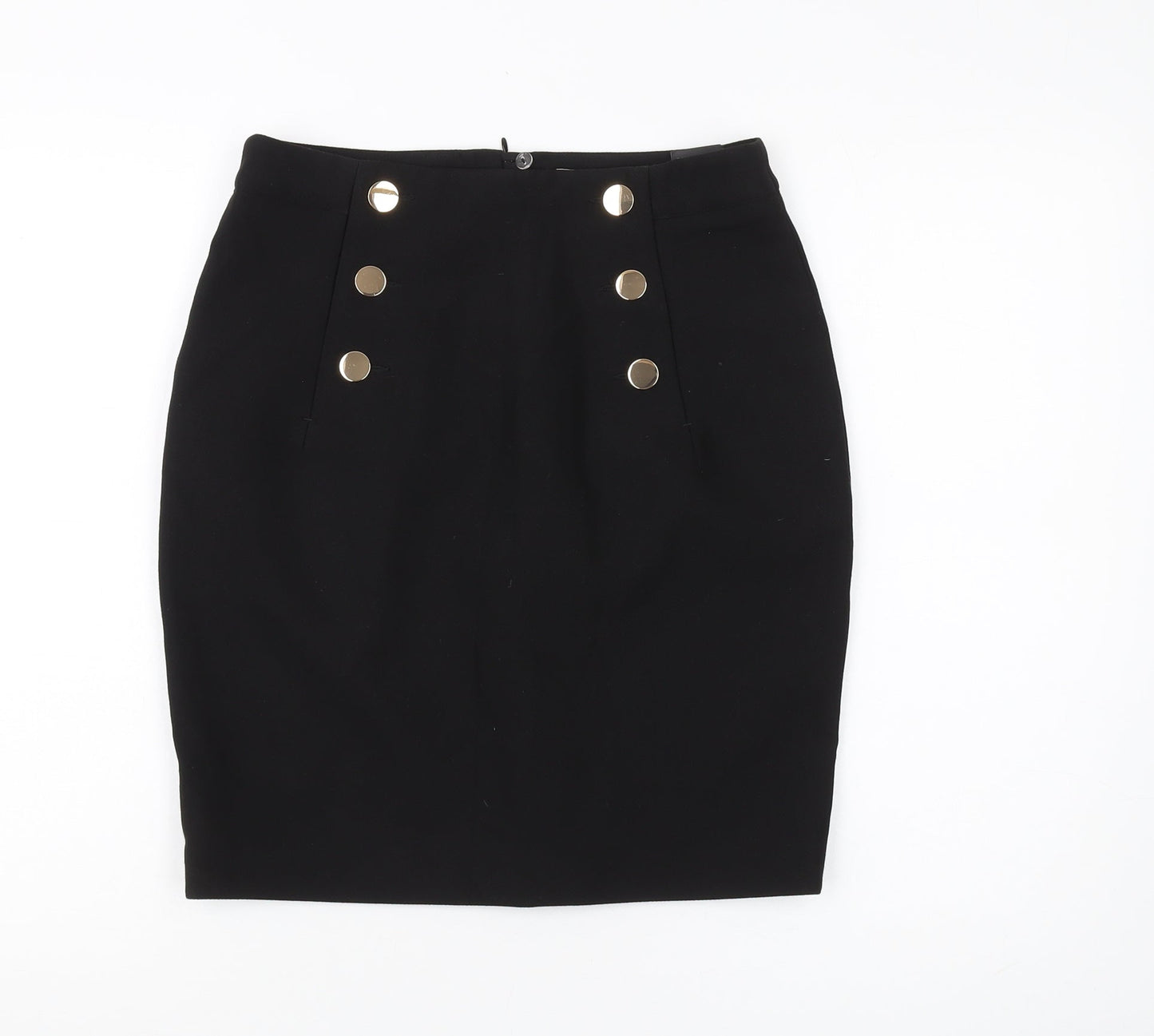 H&M Women's Black Pencil Skirt with Button Accents, Size 10