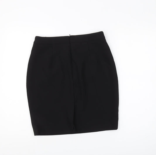 H&M Women's Black Pencil Skirt with Button Accents, Size 10