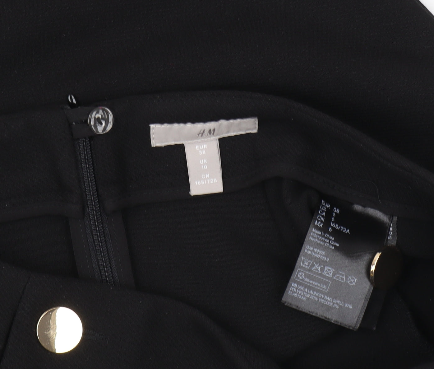 H&M Women's Black Pencil Skirt with Button Accents, Size 10