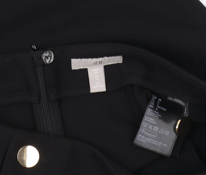 H&M Women's Black Pencil Skirt with Button Accents, Size 10