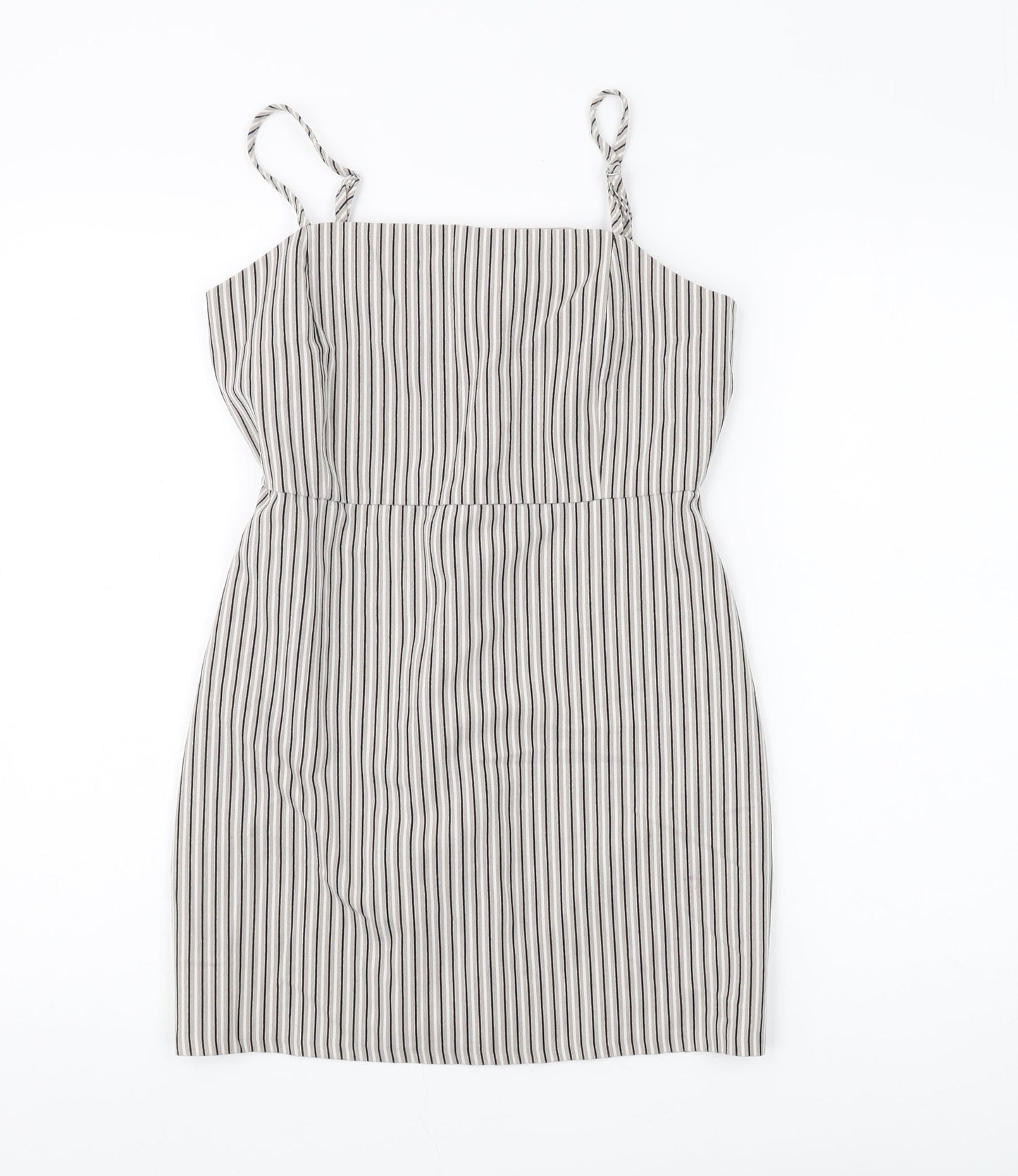 Pull&Bear Women's Grey Striped Shift Dress L