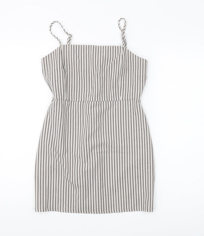 Pull&Bear Women's Grey Striped Shift Dress L