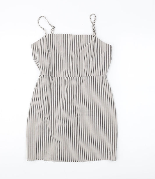 Pull&Bear Women's Grey Striped Shift Dress L