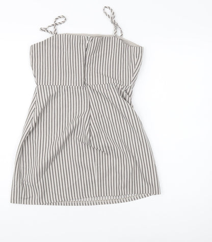 Pull&Bear Women's Grey Striped Shift Dress L