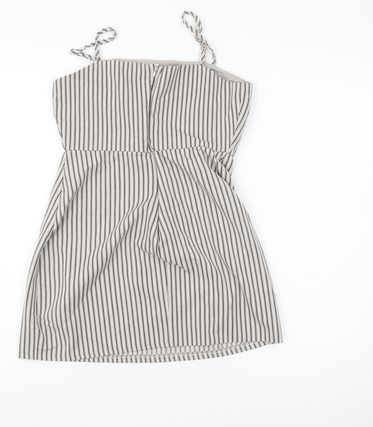 Pull&Bear Women's Grey Striped Shift Dress L