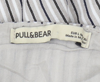 Pull&Bear Women's Grey Striped Shift Dress L