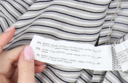 Pull&Bear Women's Grey Striped Shift Dress L