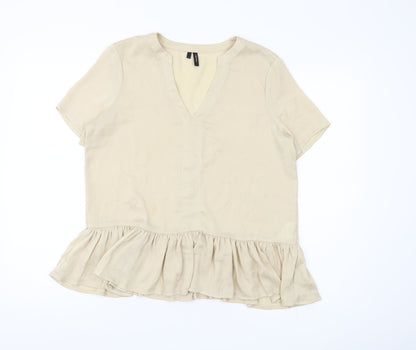 Womens UK Size S VERO MODA Beige Ringer Blouse