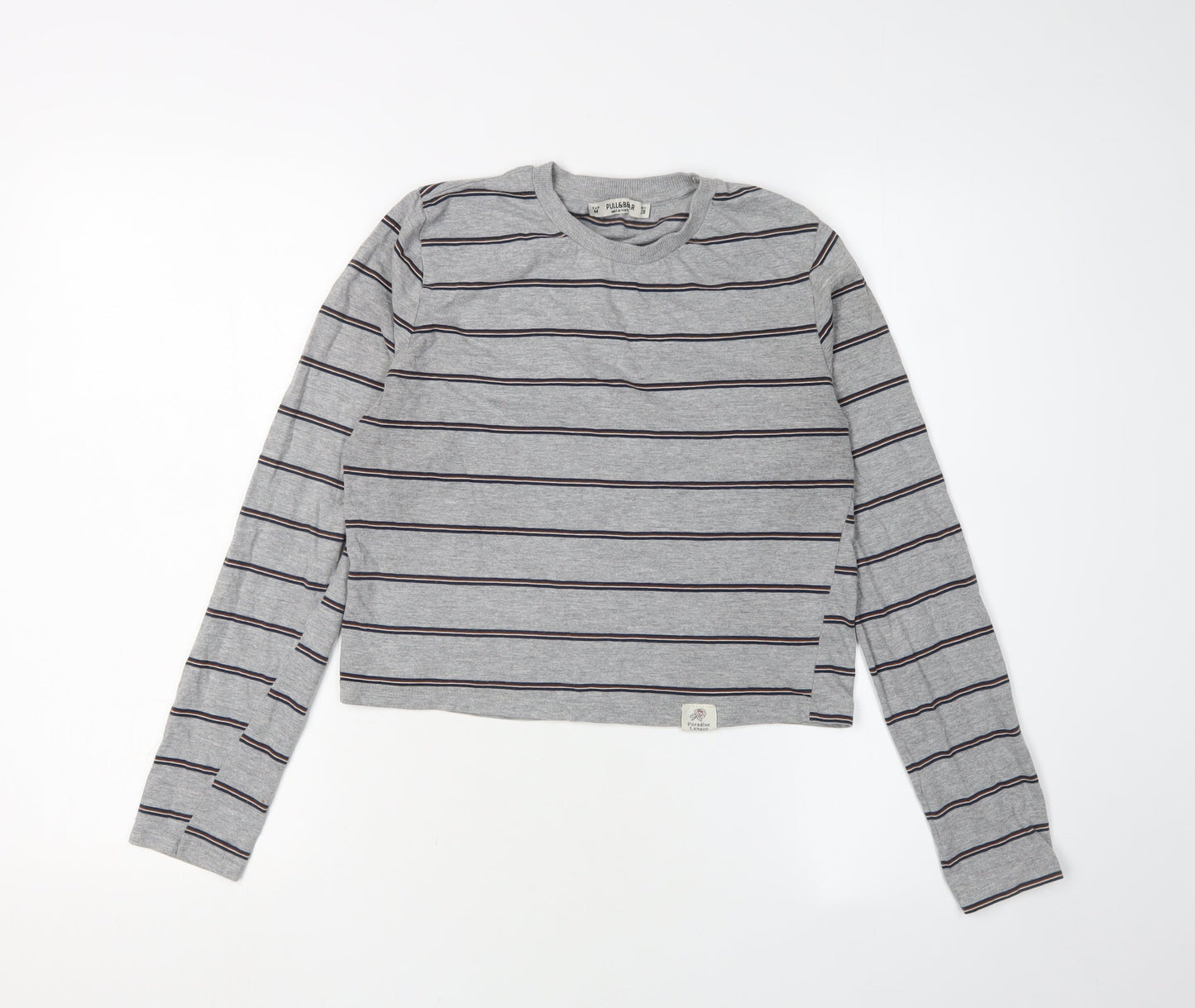 Womens UK Size 12 Pull&Bear Grey Cropped T-Shirt