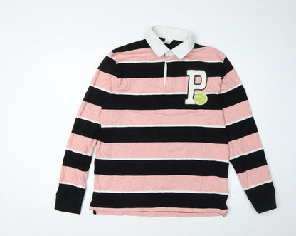 Zara Women's Pink and Black Striped Pullover Sweatshirt - Size 10