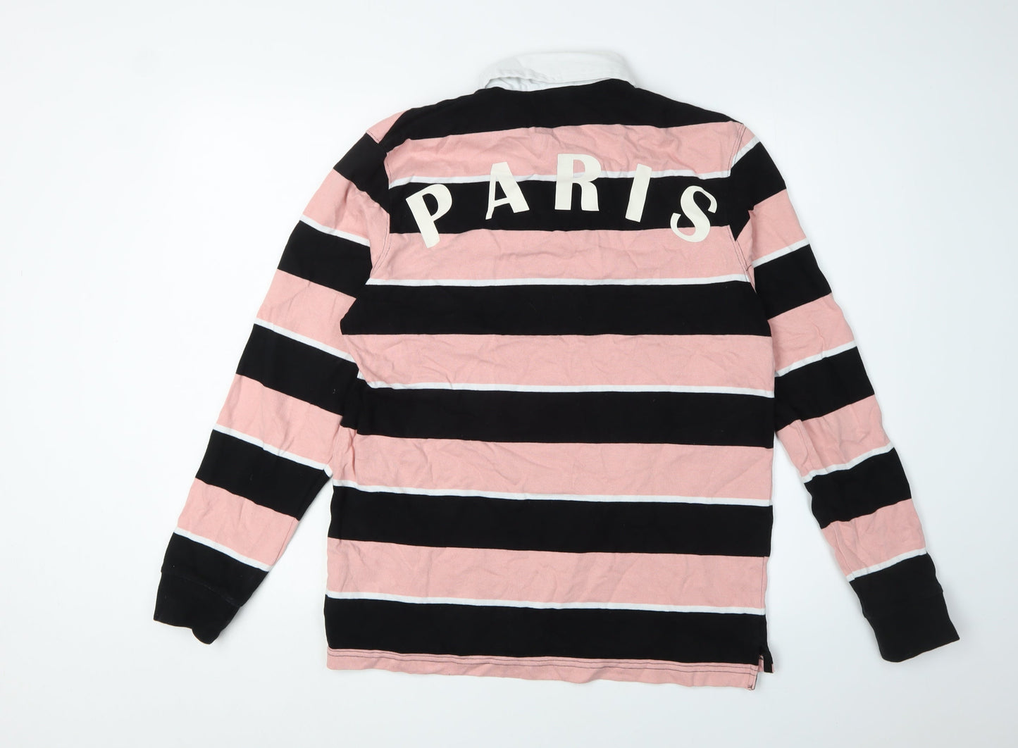 Zara Women's Pink and Black Striped Pullover Sweatshirt - Size 10