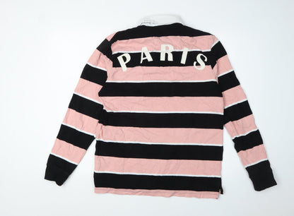 Zara Women's Pink and Black Striped Pullover Sweatshirt - Size 10