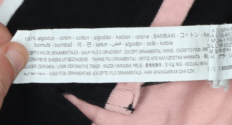 Zara Women's Pink and Black Striped Pullover Sweatshirt - Size 10