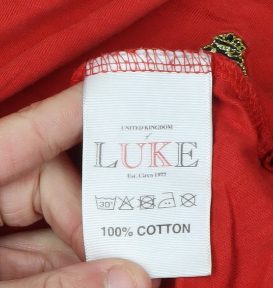 Luke Men's Red Large Cotton T-Shirt with Logo