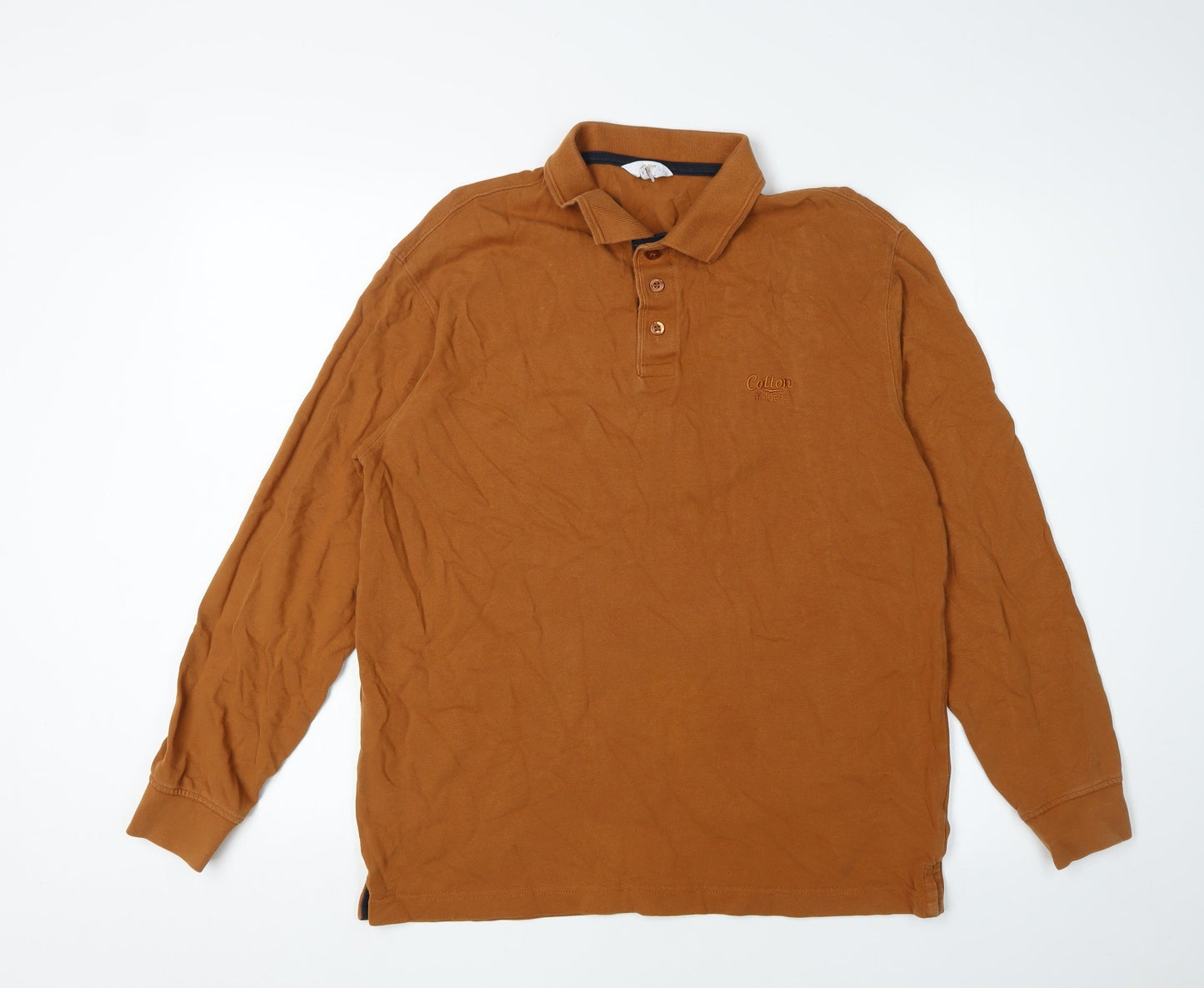 Cotton Traders Men's Brown Polo Shirt M Long Sleeve