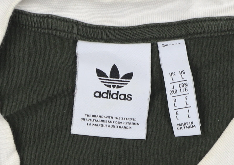 Adidas Men's Green Colourblock T-Shirt, Size L