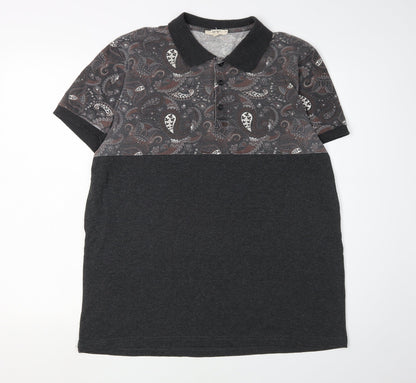 Koton Men's Black Paisley Polo Shirt XL Slim Fit