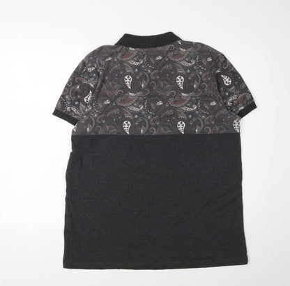 Koton Men's Black Paisley Polo Shirt XL Slim Fit