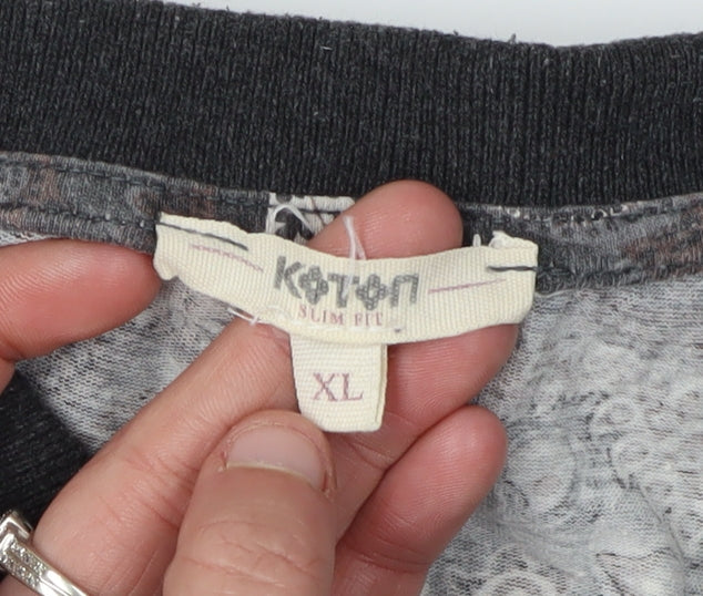 Koton Men's Black Paisley Polo Shirt XL Slim Fit