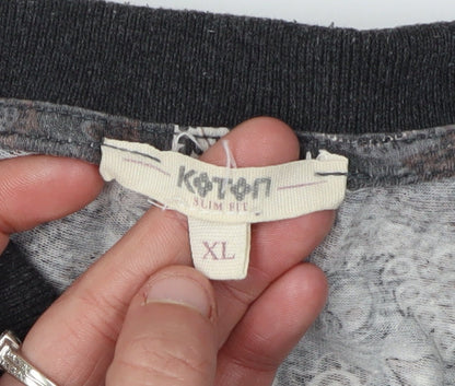 Koton Men's Black Paisley Polo Shirt XL Slim Fit