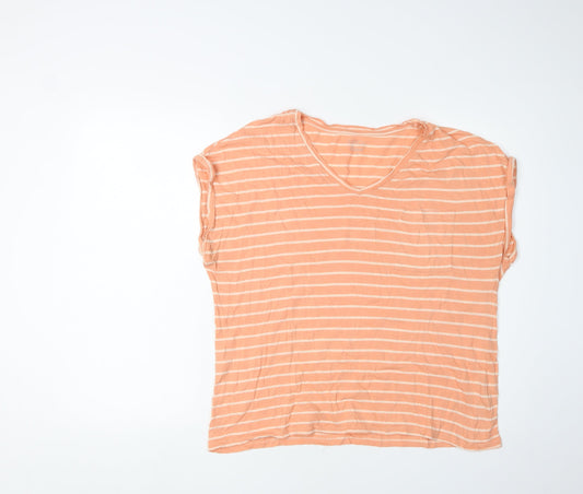 M&Co Women's Orange Striped Relaxed T-Shirt, Size M